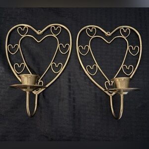 Vintage Brass Heart Shaped Candle Sconces Wall Decor